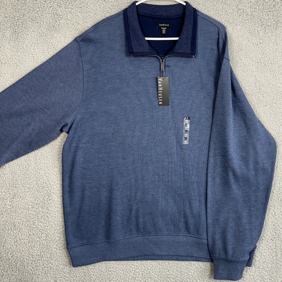 NEW Van Heusen Mens 2XL Sweater Pullover Blue Quarter Zip Long Sleeve Authentic